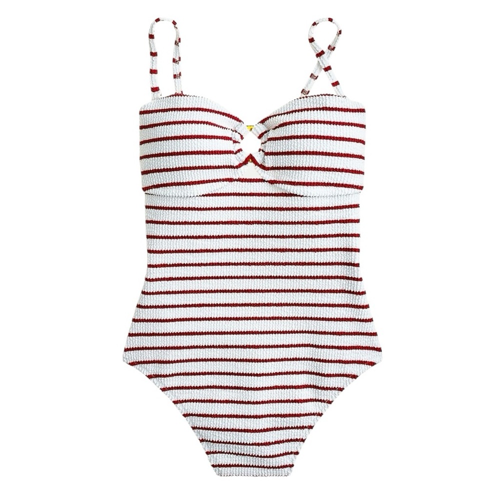 J.Crew Scrunchie Ring Bandeau Striped One-Piece Swimsuit | Red White | Size 0